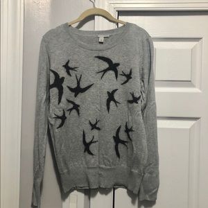 Halogen Gray Crew Neck Bird Sweater, size L